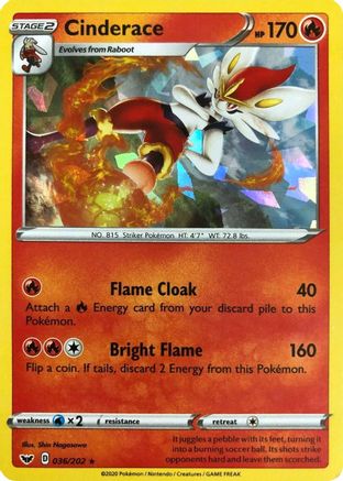 Cinderace - 036/202 (Cracked Ice Holo)/202 - Holofoil - Holo Rare