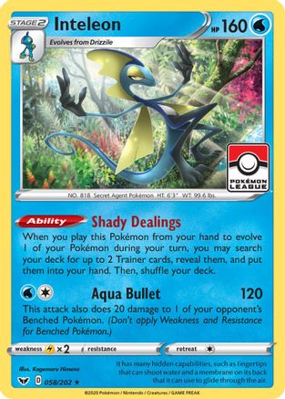 Inteleon (Pokemon League) 058/202 - Reverse Holofoil - Promo