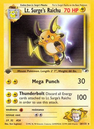 Lt. Surge's Raichu 028 - 1st Edition - Rare