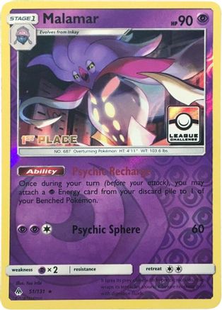 Malamar - 51/131 (League Challenge) [1st Place]/131  - Reverse Holofoil - Promo