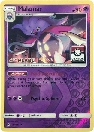 Malamar - 51/131 (League Challenge) [4th Place]/131  - Reverse Holofoil - Promo