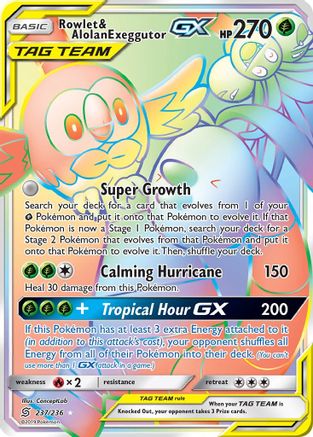 Rowlet & Alolan Exeggutor GX (Secret) - Holofoil - Secret Rare