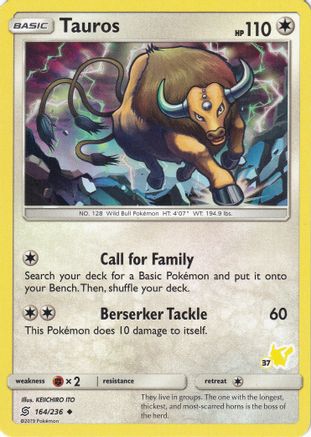 Tauros - 164/236 (#37 Pikachu Stamped)/236 - Promo
